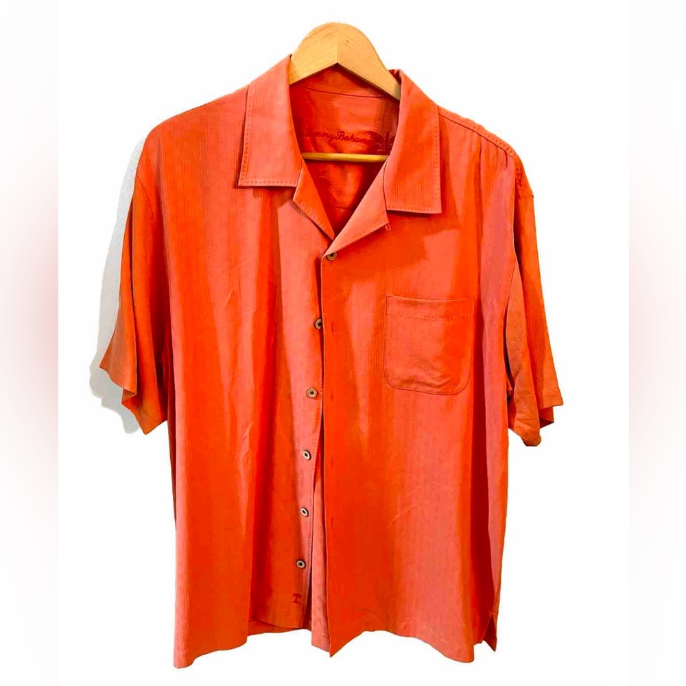 Tommy Bahama Silk Embroidered Relax Shirt Mens coral orange Size L